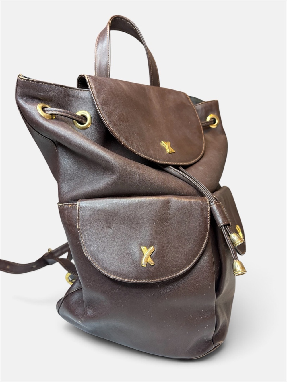 Vintage Paloma Picasso Leather Backpack Drawstring Brown Italy - Picture 2 of 14